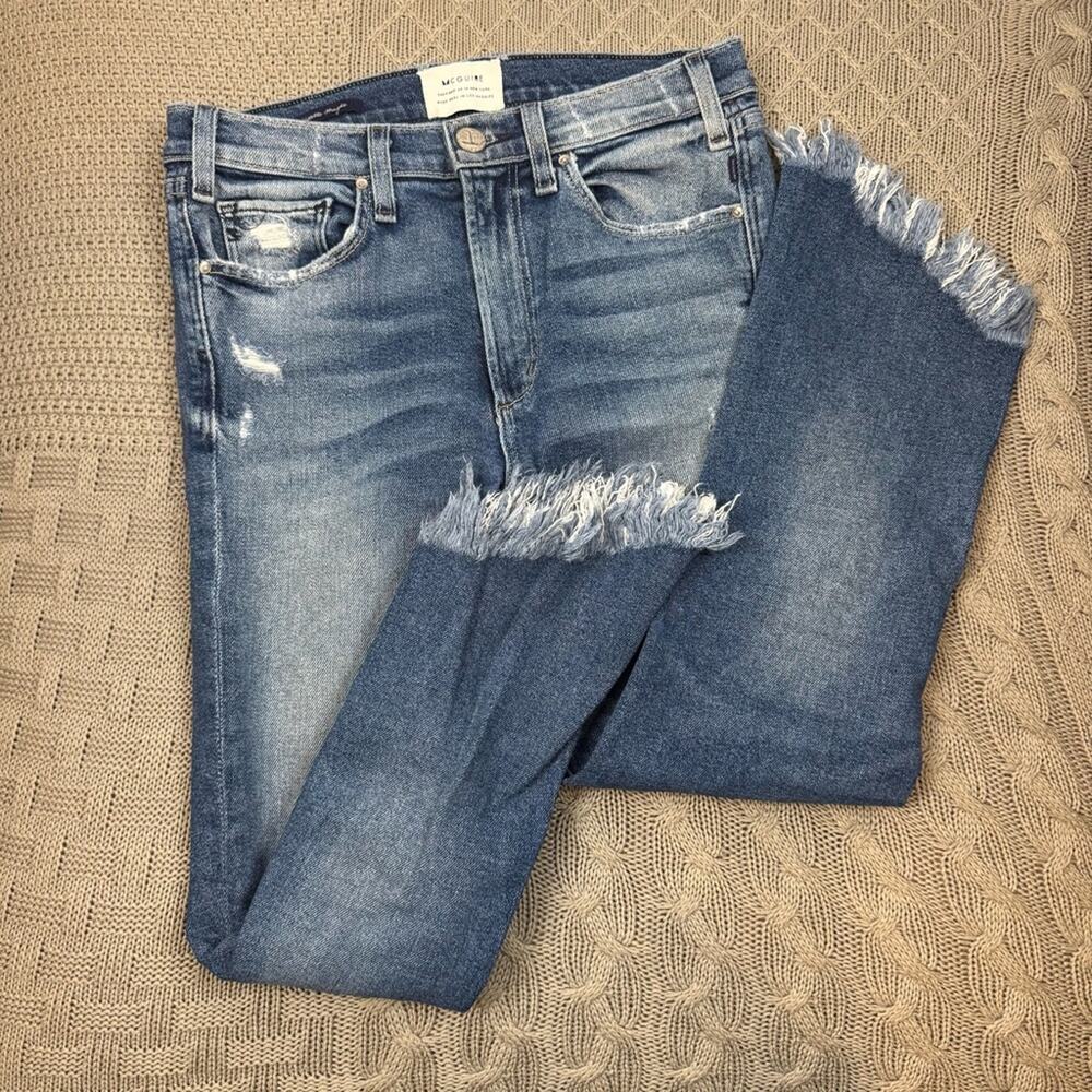 McGuire Straight Frayed Fringed Hem Blue Jeans Valletta - 27
